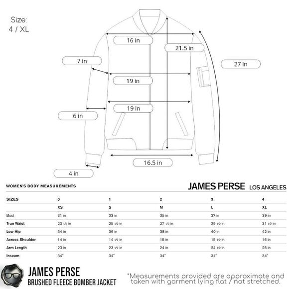 JAMES PERSE BRUSHED FLEECE BOMBER JACKET IN BLACK WOMEN’S SIZE 4 / XL COTTON - Picture 13 of 16